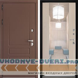 Входная дверь Дверной континент ДК-5 Ясень шоколад ФЛЗ-1 Лиственница бежевая с зеркалом