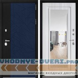 Дверной континент ДК-9 Софт темно-синий серебро Зеркало-стандарт Белый сандал