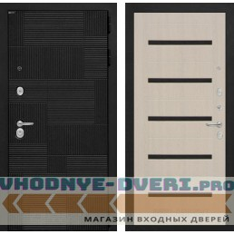 Входная дверь Лабиринт PAZL 01 - Беленый дуб, стекло черное 1.5 мм