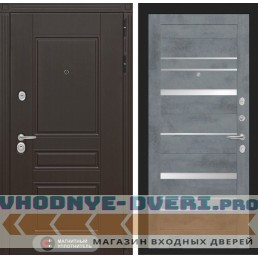 Входная дверь Лабиринт Мегаполис 20 - Бетон темный, зеркальные вставки