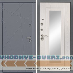 Стальная дверь в квартиру Сударь Diva-91 Серый Софт - М6 Зеркало Дуб филадельфия крем