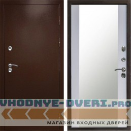 Входная дверь Termo Door Сибирь Антик Медный с терморазрывом Зеркало белый софт