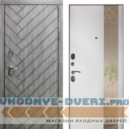 Заводские двери Винорит GREY OAK с черной патиной - Лира зеркало Софт белый