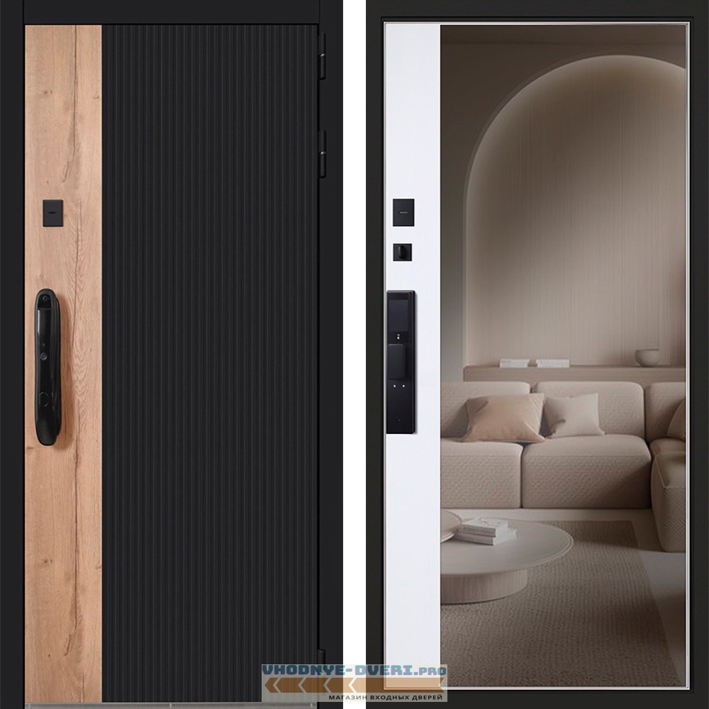   Стальная дверь «Конструктор» с зеркалом (биометрический замок Smart lock DZ 888)