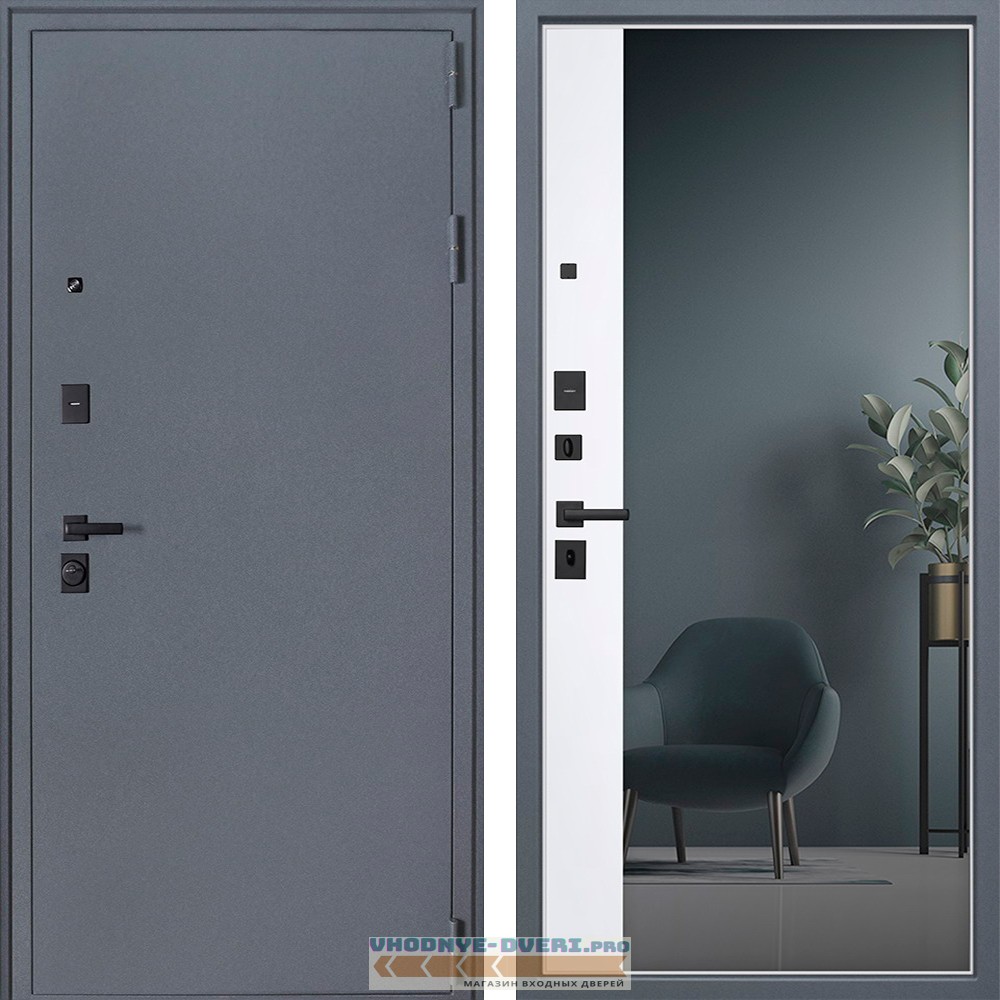 Стальная дверь АСД Беркут с зеркалом / белый матовый