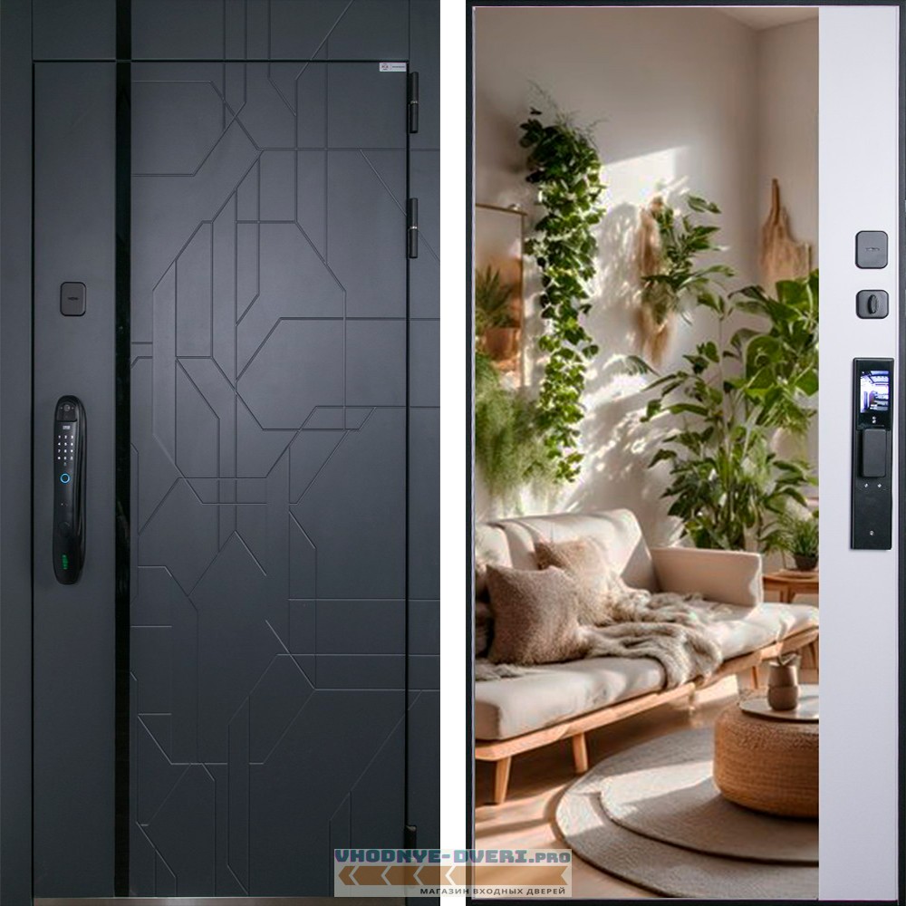 Стальная дверь "Forest" с зеркалом (биометрический замок Smart lock DZ 888)