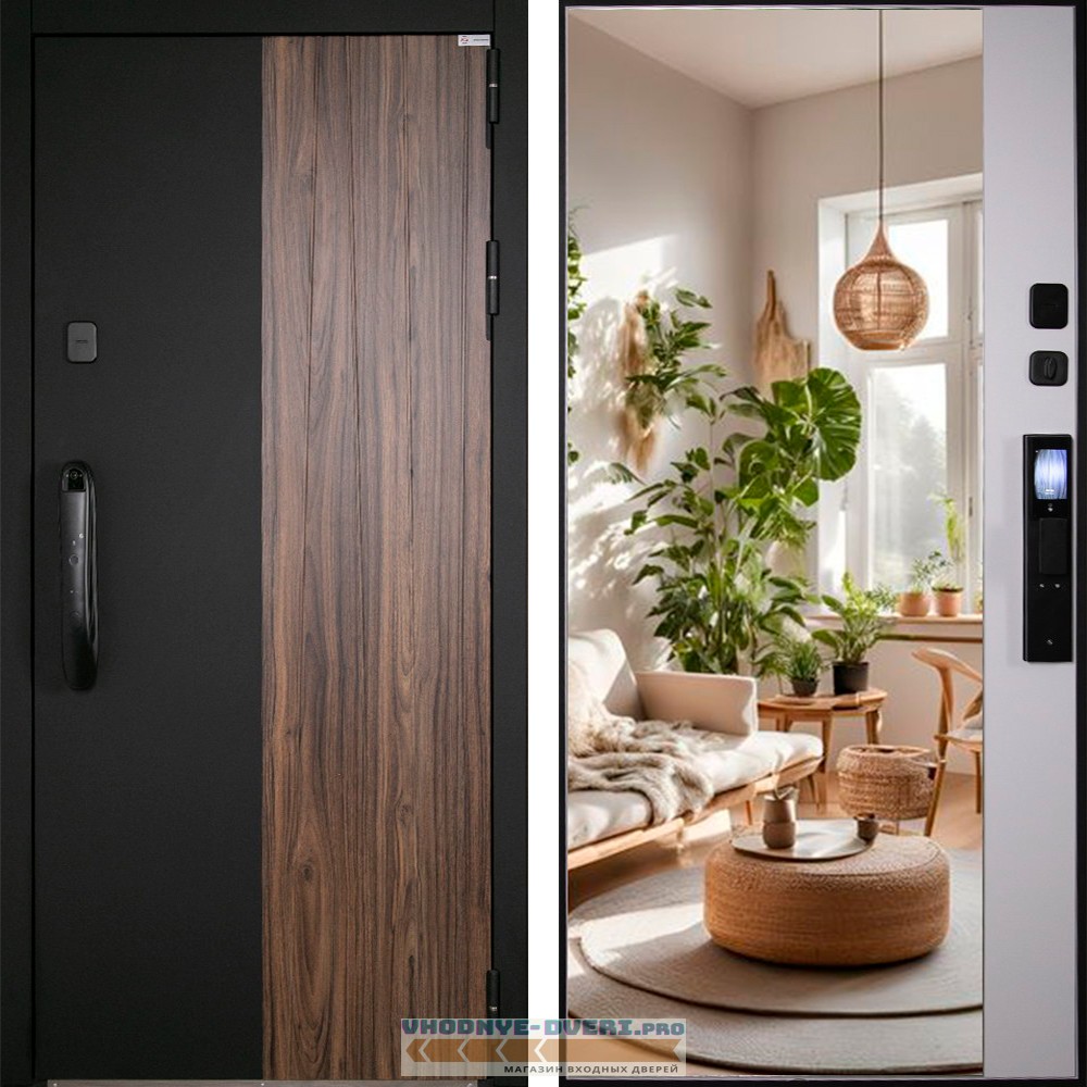 Стальная дверь "Инь-Янь" с зеркалом (биометрический замок Smart lock DZ 888)