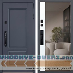 Стальная дверь "Ledo" с зеркалом белый матовый (биометрический замок Smart lock DZ 888)
