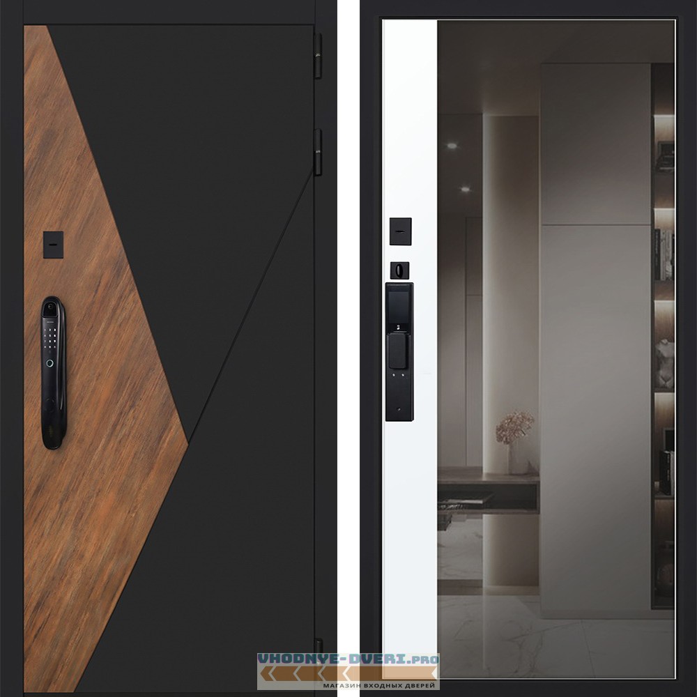 Стальная дверь "Plata" с зеркалом (биометрический замок DZ 888)