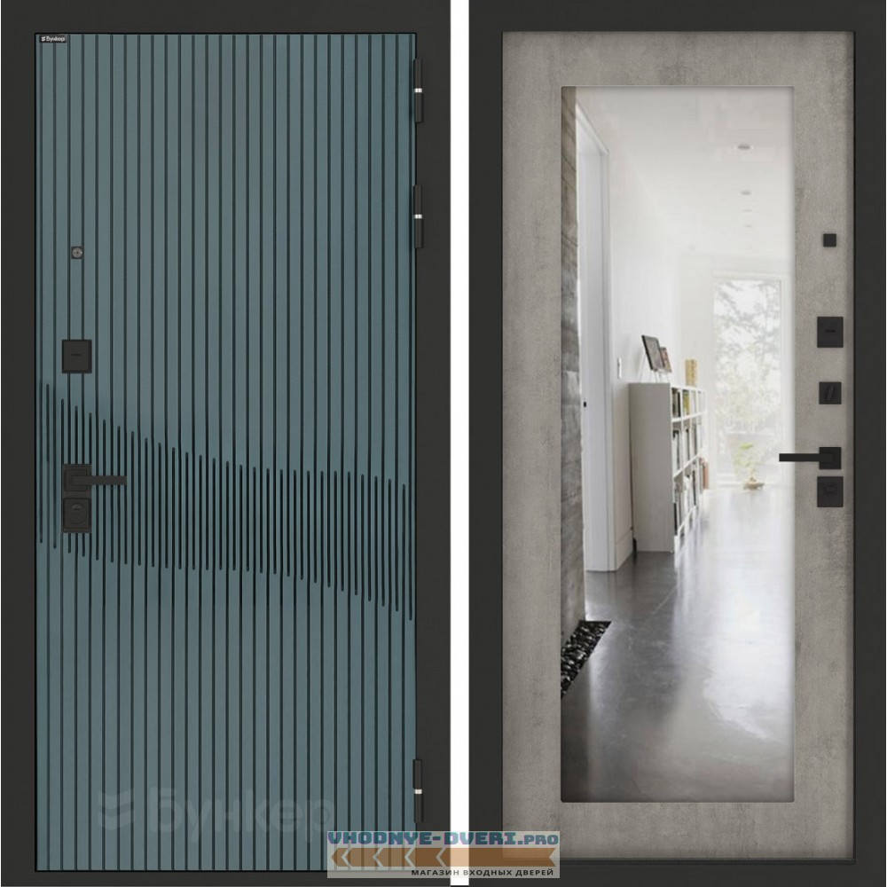 Входная дверь BN-13 с зеркалом ФЛЗ-603 Бетон серый (светлый)