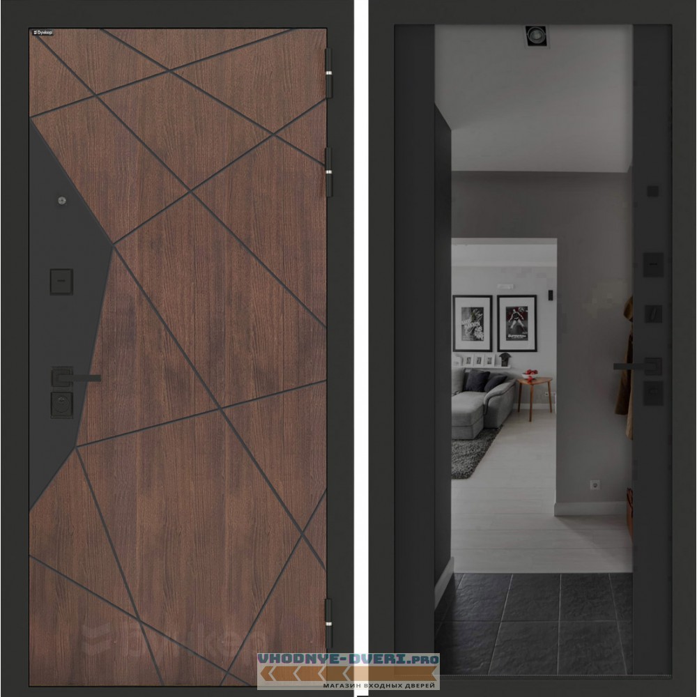 Входная дверь БН-14 с зеркалом (тонировка) ФЛЗ-1 Черный кварц