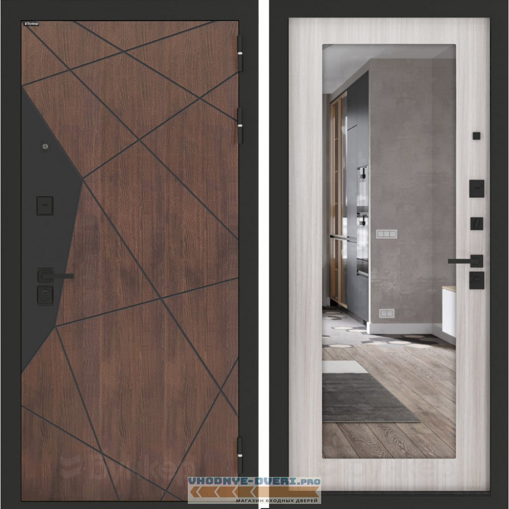 Входная дверь БН-14 с зеркалом ФЛЗ-603 Сандал белый