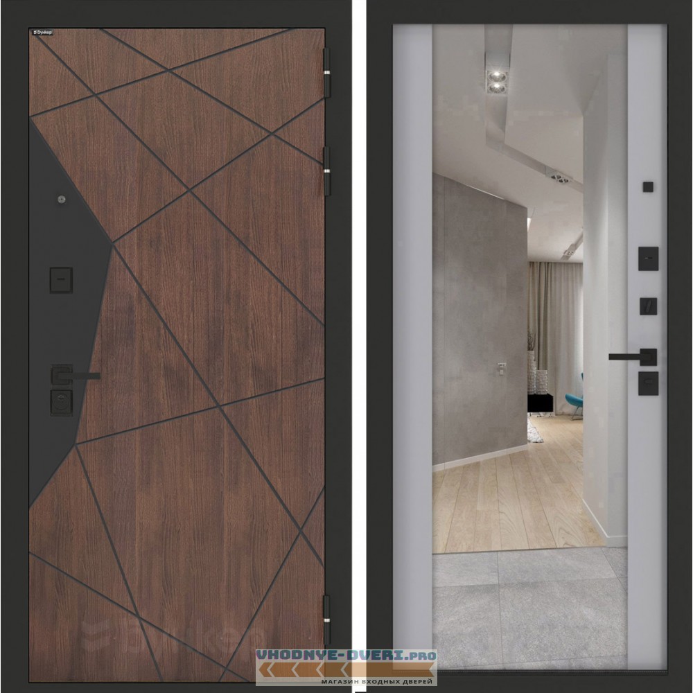 Входная дверь БН-14 с зеркалом ФЛЗ-1 Лайт грей софт