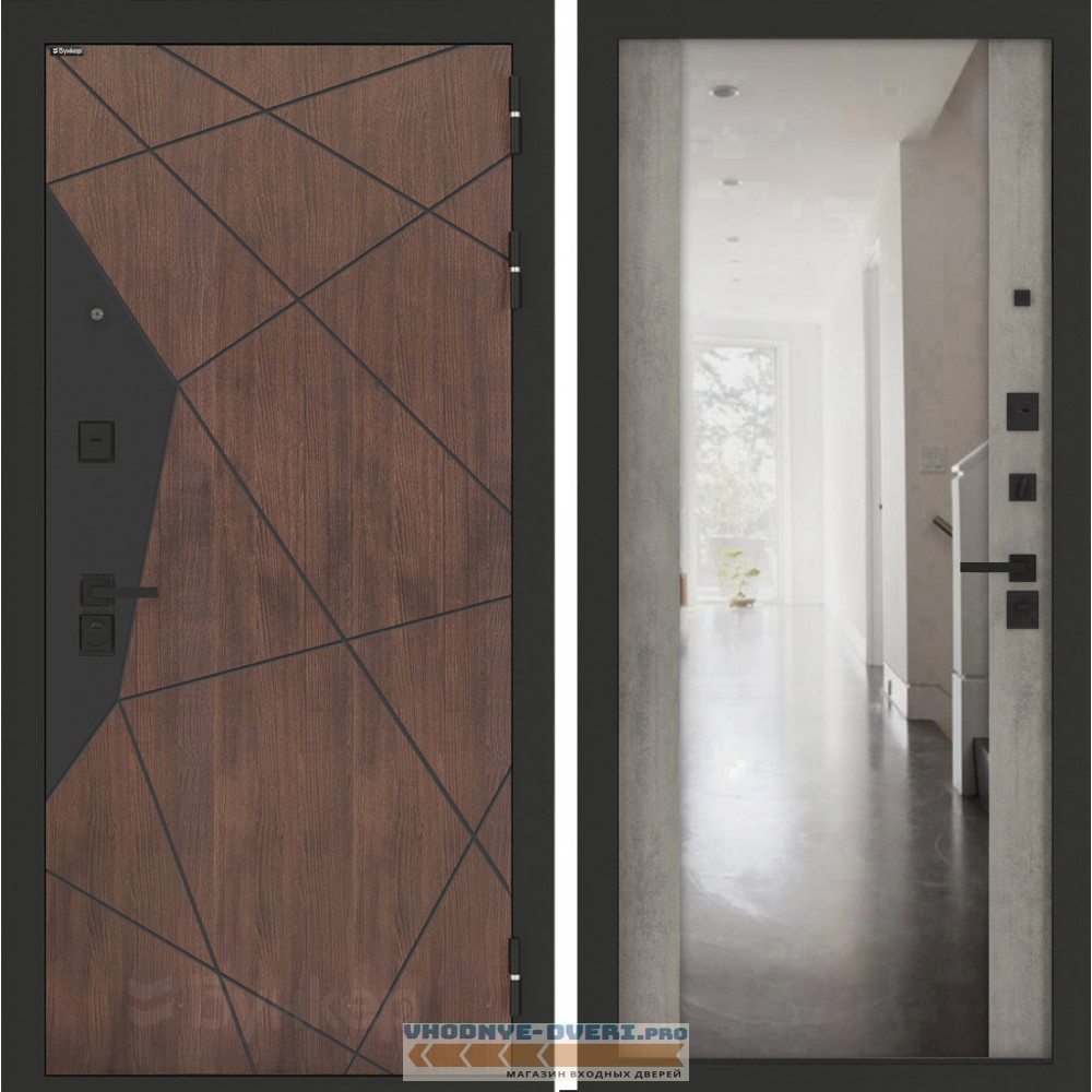 Входная дверь БН-14 с зеркалом ФЛЗ-1 Бетон серый (светлый)