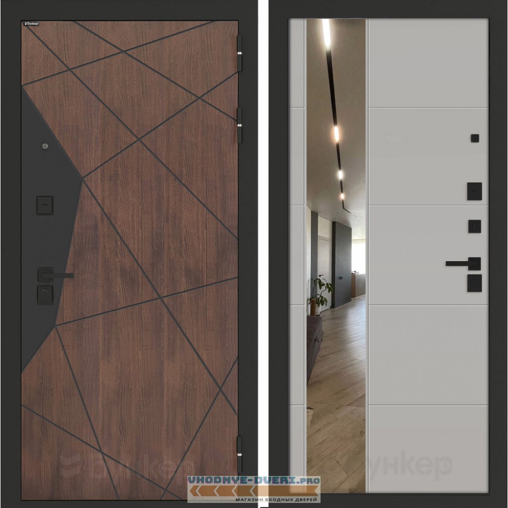 Входная дверь БН-14 с зеркалом ФЛЗ-649 Грей софт