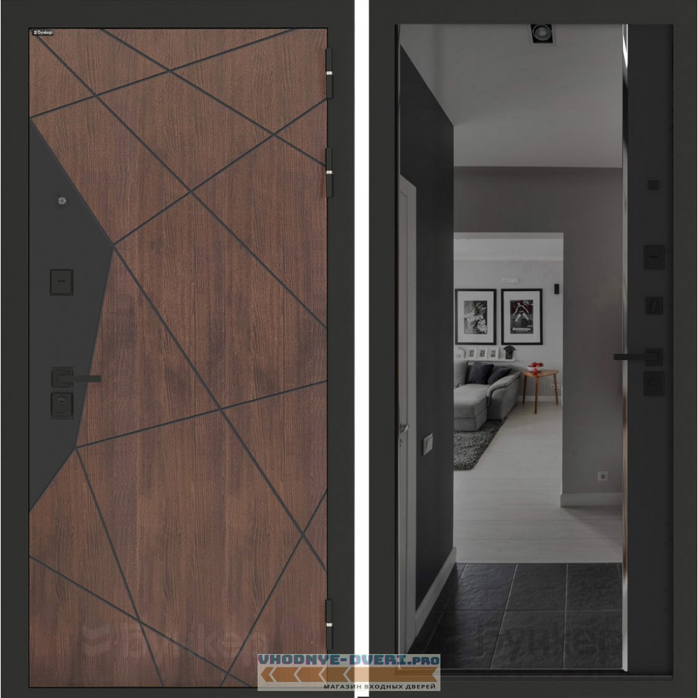 Входная дверь БН-14 с зеркалом (тонировка) ФЛЗ-618 Черный кварц