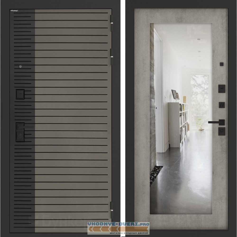 Входная дверь BN-15 с зеркалом ФЛЗ-603 Бетон серый (светлый)