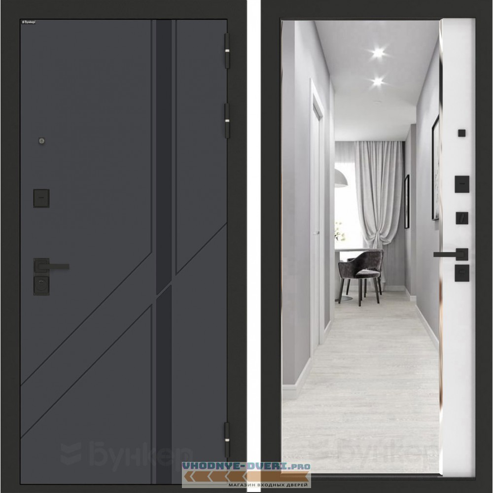 Входная дверь БН-12 с зеркалом ФЛЗ-618 Белый софт