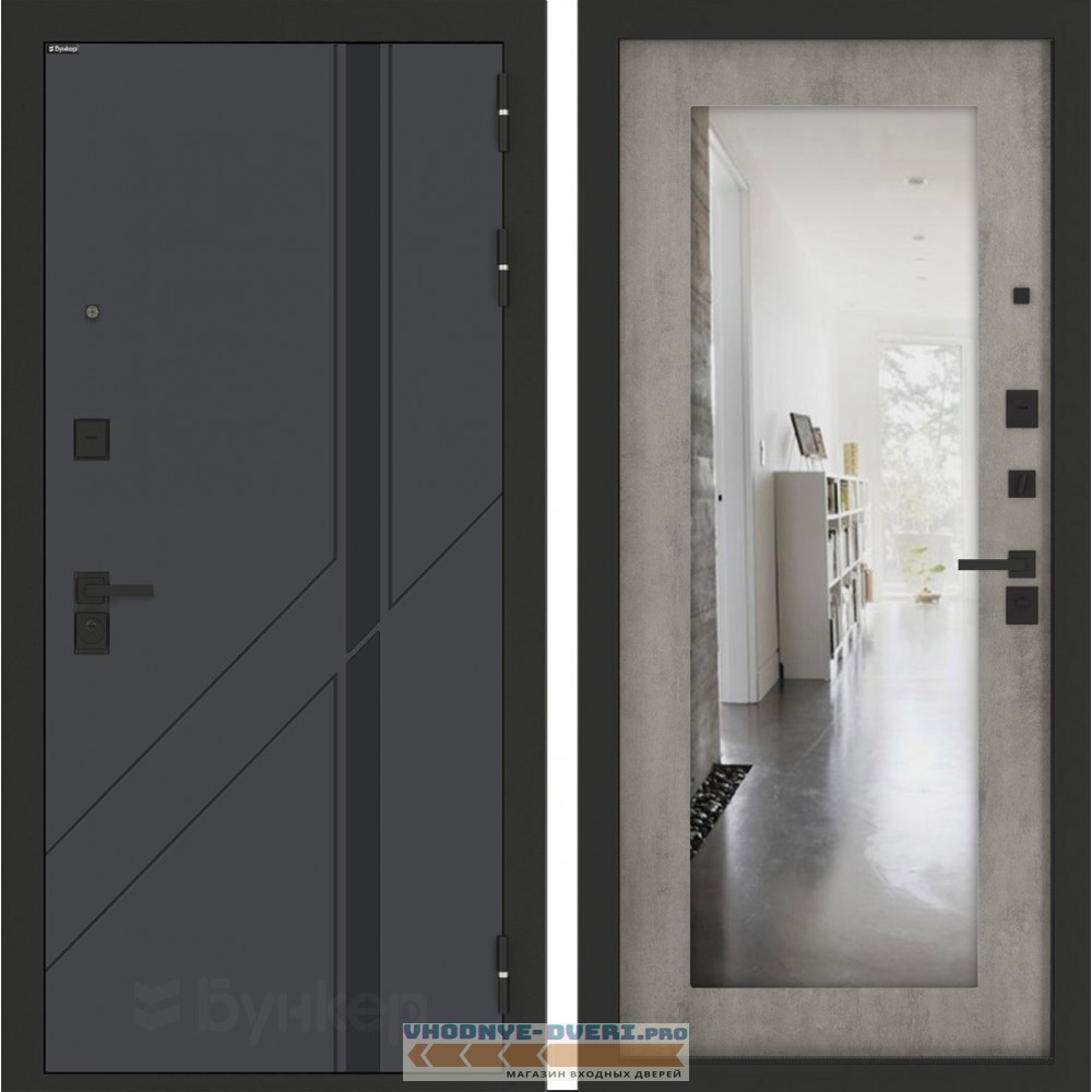 Входная дверь БН-12 с зеркалом ФЛЗ-603 Бетон серый (светлый)