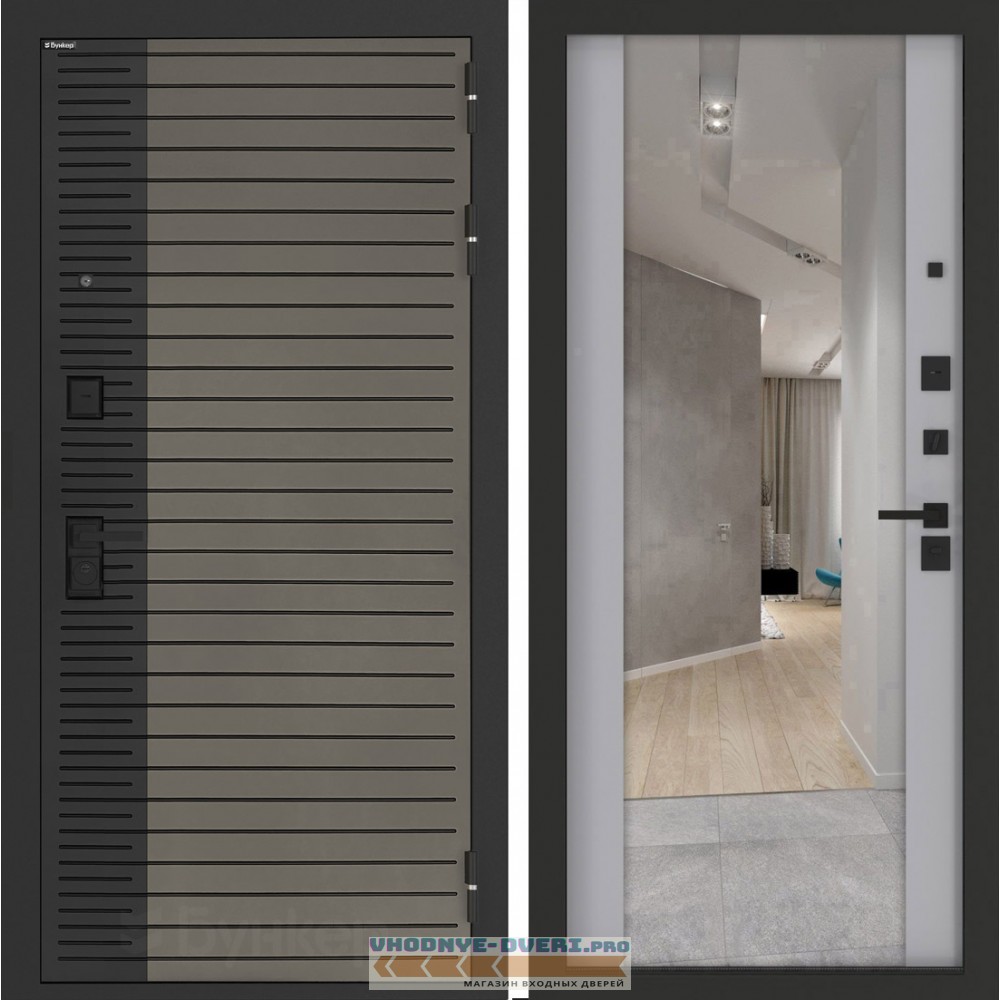 Входная дверь BN-15 с зеркалом ФЛЗ-1 Лайт грей софт