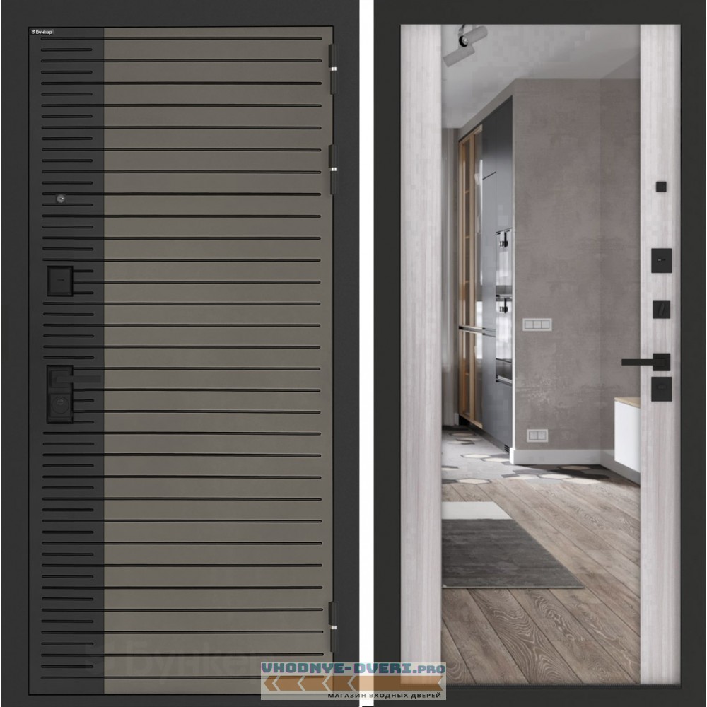 Входная дверь BN-15 с зеркалом ФЛЗ-1 Сандал белый