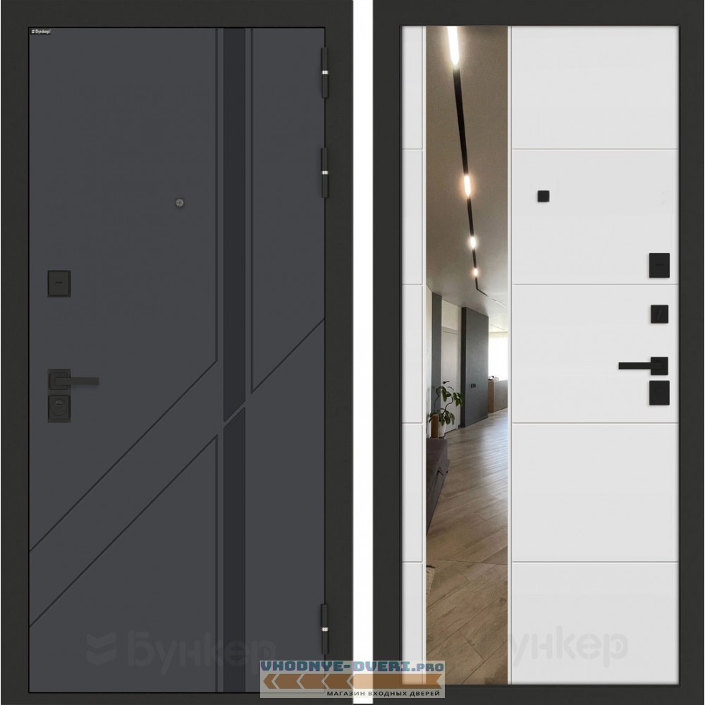 Входная дверь БН-12 с зеркалом ФЛЗ-649 Белый софт