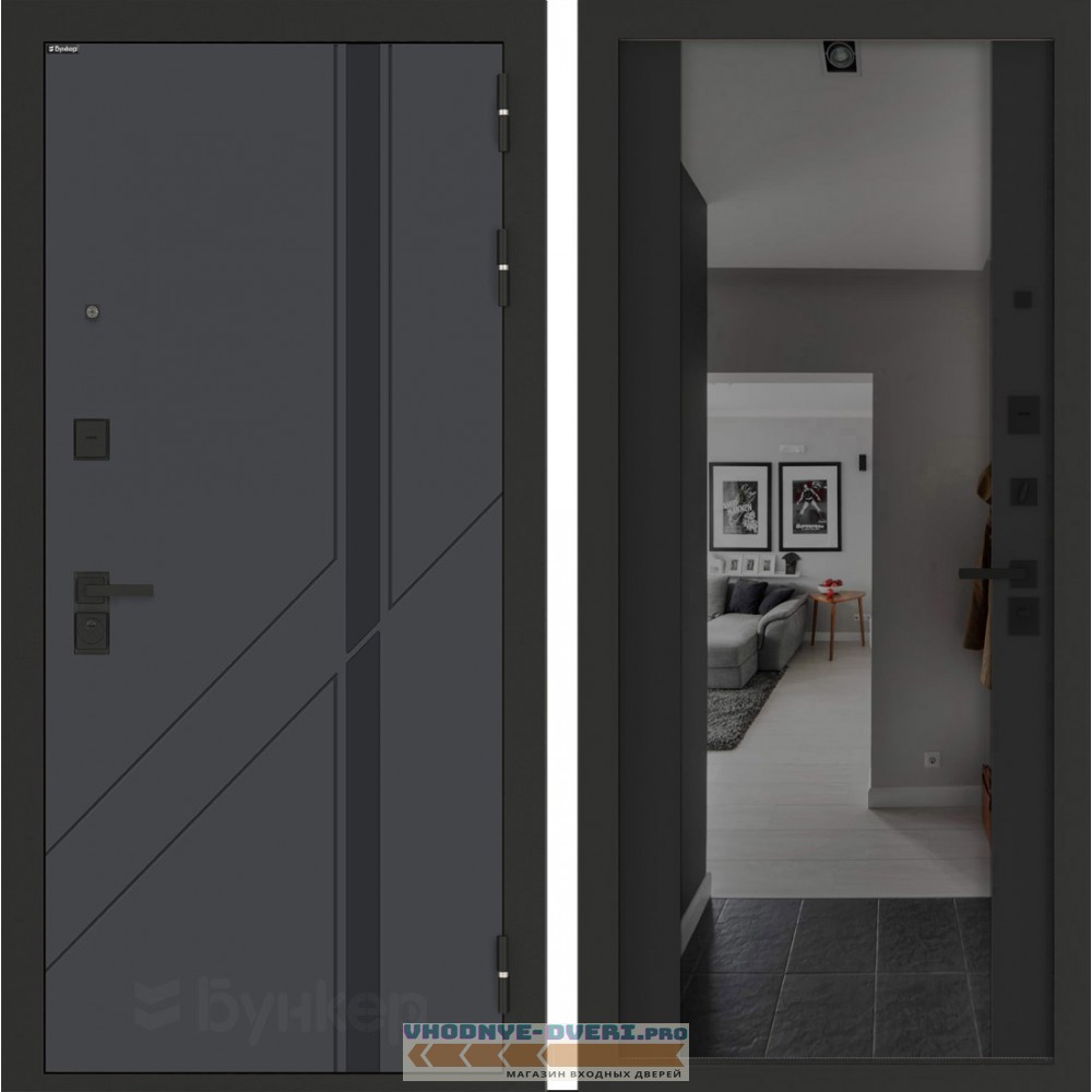 Входная дверь БН-12 с зеркалом (тонировка) ФЛЗ-1 Черный кварц