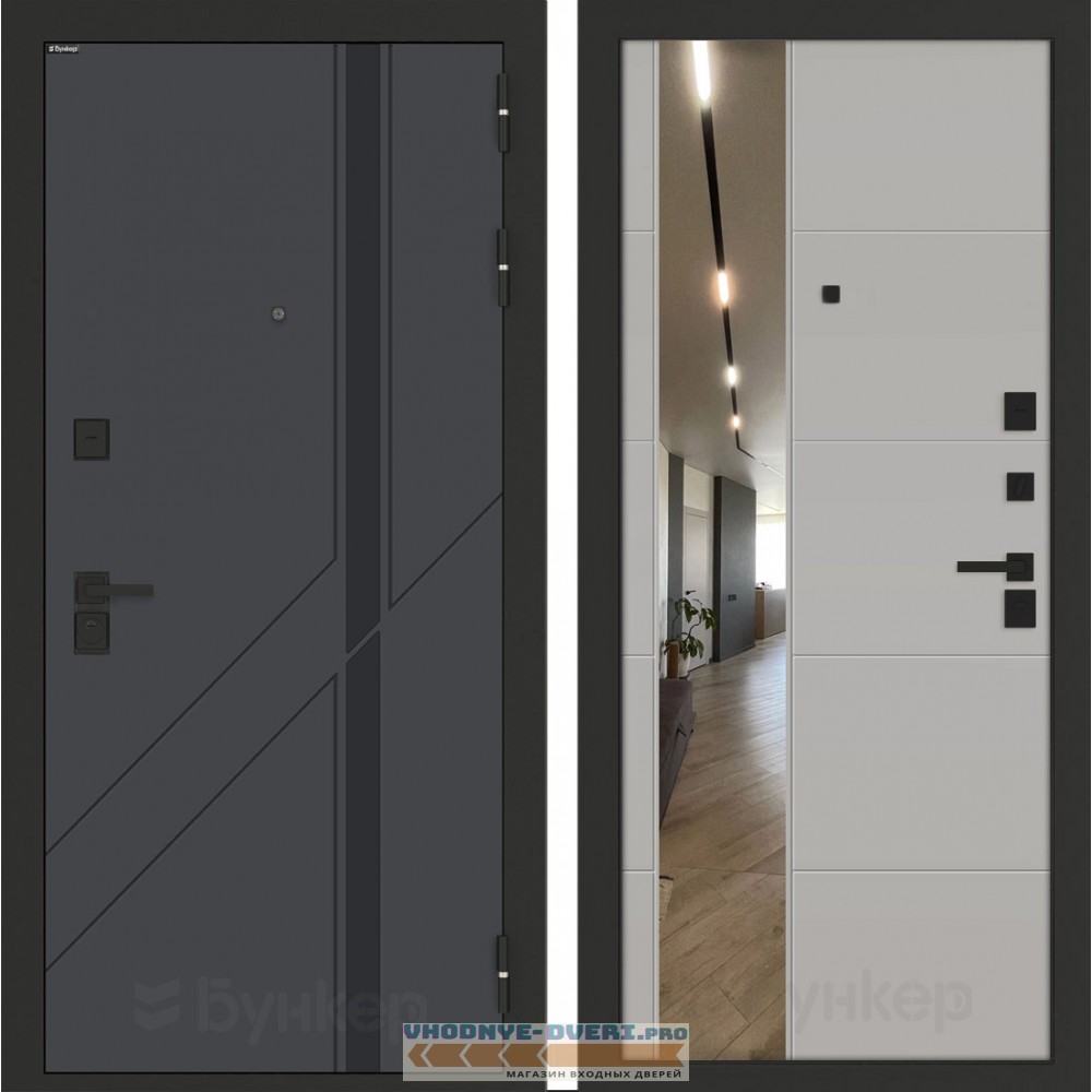 Входная дверь БН-12 с зеркалом ФЛЗ-649 Грей софт