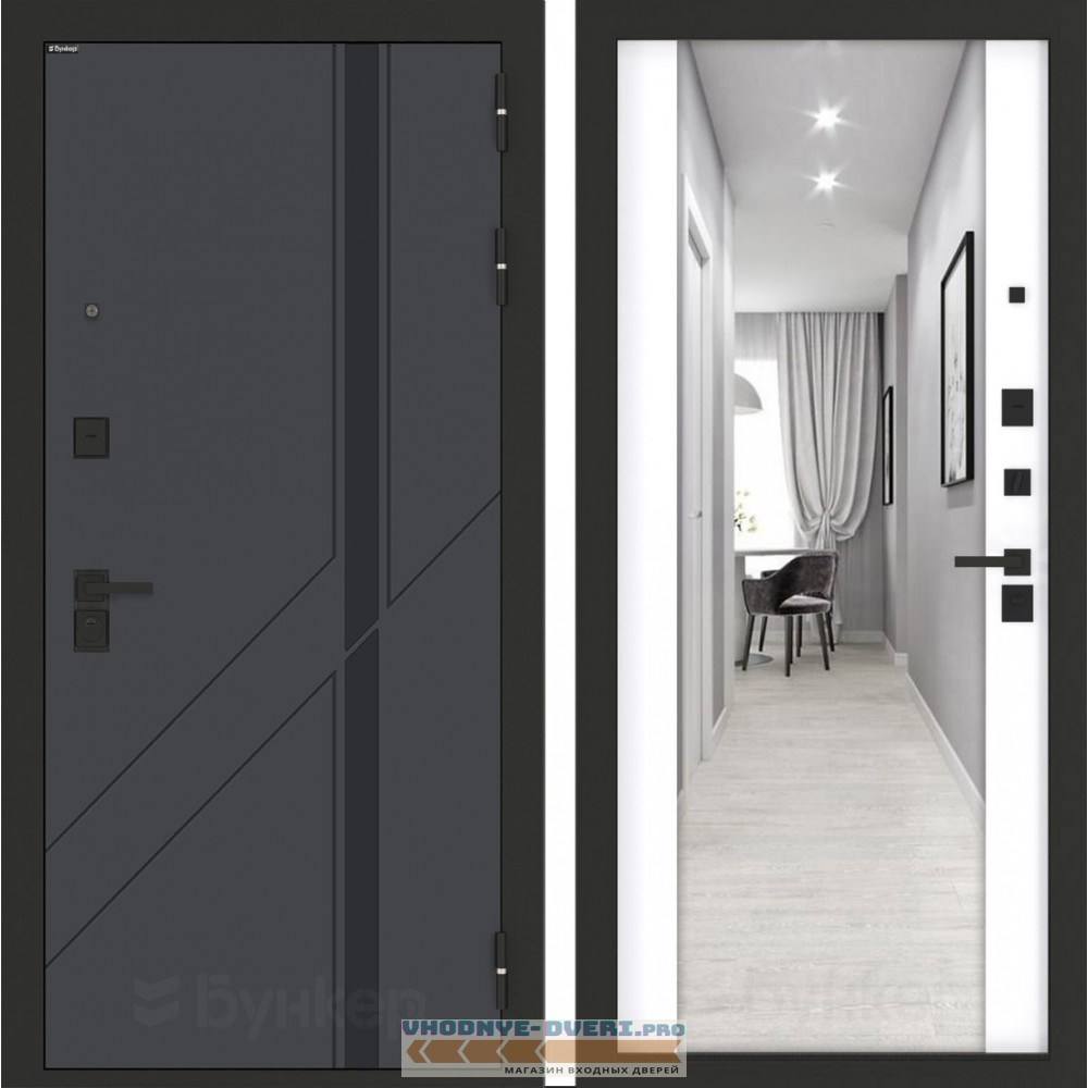 Входная дверь БН-12 с зеркалом ФЛЗ-1 Белый софт