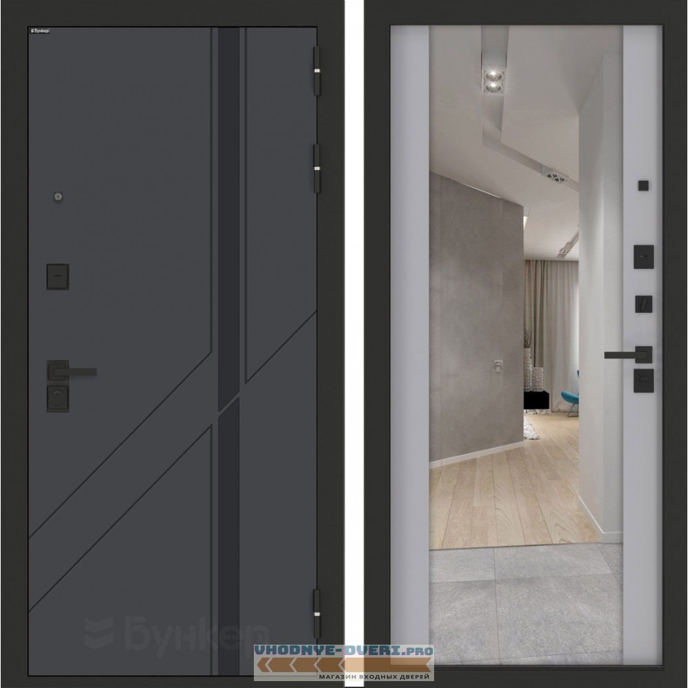 Входная дверь БН-12 с зеркалом ФЛЗ-1 Лайт грей софт