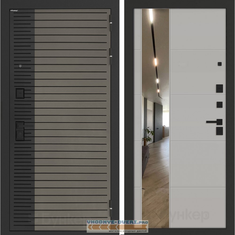 Входная дверь BN-15 с зеркалом ФЛЗ-649 Грей софт