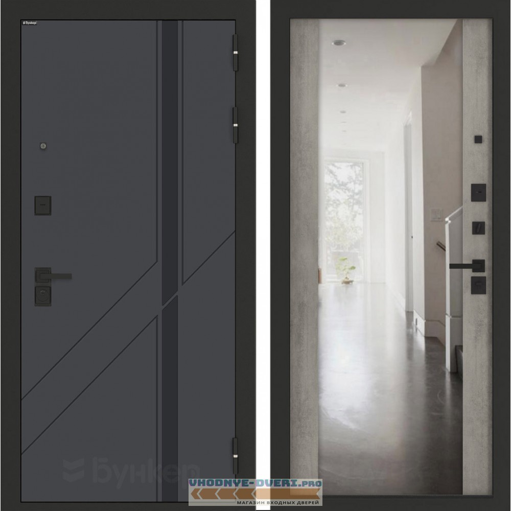 Входная дверь БН-12 с зеркалом ФЛЗ-1 Бетон серый (светлый)