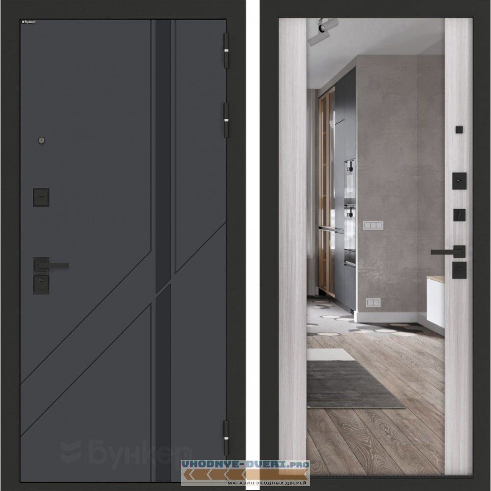 Входная дверь БН-12 с зеркалом ФЛЗ-1 Сандал белый