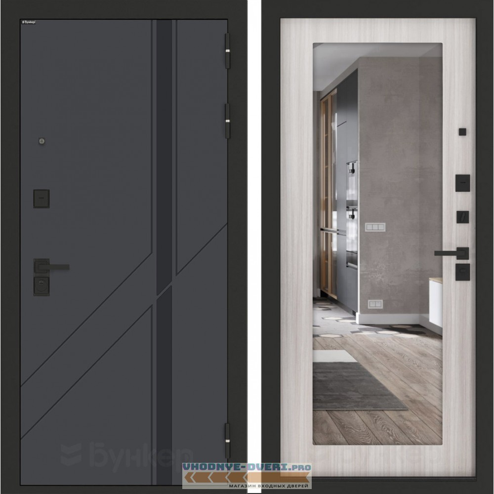 Входная дверь БН-12 с зеркалом ФЛЗ-603 Сандал белый