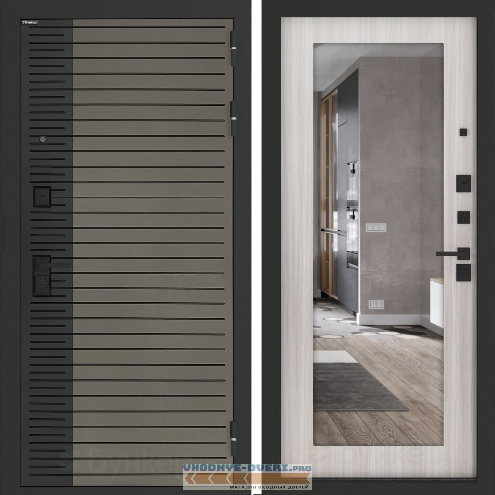 Входная дверь BN-15 с зеркалом ФЛЗ-603 Сандал белый