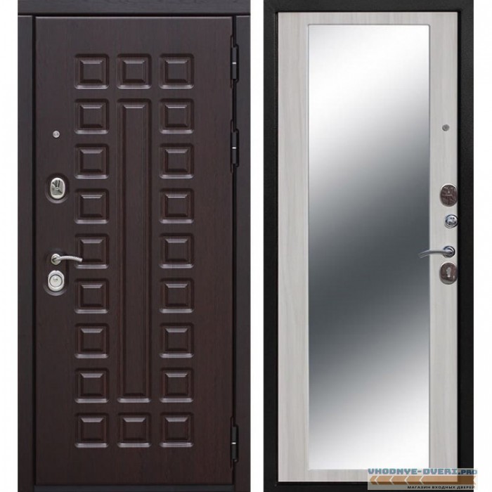 Входная металлическая дверь Сенатор Зеркало Maxi (Венге / Белый ясень)