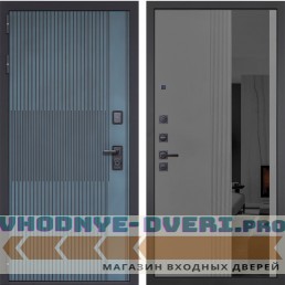 Входная дверь Гранит Бриони 086 Серый рельеф софт с тонированным зеркало