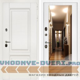 Входная дверь Inteko Афина Белый Мат + Зеркало беленый дуб