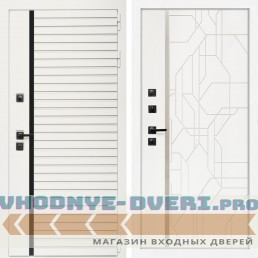 Входная дверь Inteko Агата Вайт (Бел мат, черное стекло) + Эверест нерж белый матовый