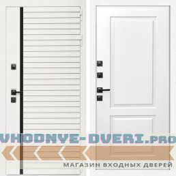 Входная дверь Inteko Агата Вайт (Бел мат, черное стекло) + ФЛ-117 белый матовый