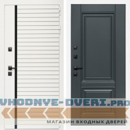Входная дверь Inteko Агата Вайт (Бел мат, черное стекло) + ФЛ-117 с полосками графит