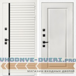 Входная дверь Inteko Агата Вайт (Бел мат, черное стекло) + ФЛ-119 белый матовый