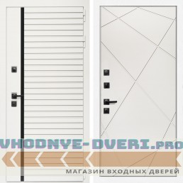 Входная дверь Inteko Агата Вайт (Бел мат, черное стекло) + Лучи белый