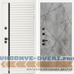 Входная дверь Inteko Агата Вайт (Бел мат, черное стекло) + Лучи бетон светлый