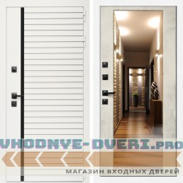 Входная дверь Inteko Агата Вайт (Бел мат, черное стекло) + Зеркало бетон светлый