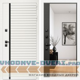 Входная дверь Inteko Агата Вайт (Бел мат, черное стекло) + Зеркало панорама Черный кварц