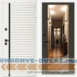 Входная дверь Inteko Агата Вайт (Бел мат, черное стекло) + Зеркало венге