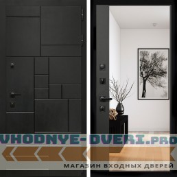 Входная дверь Inteko Квадро + Зеркало панорама Черный кварц