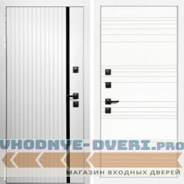 Входная дверь Inteko Вертикаль белая молдинг + Горизонт дуб кантри