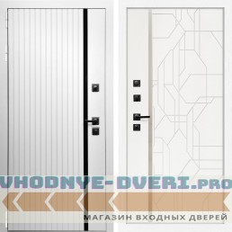 Входная дверь Inteko Вертикаль белая молдинг + Эверест нерж белый матовый